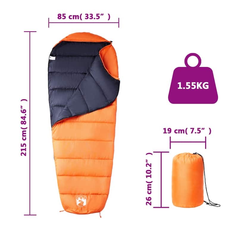 vidaXL Mummy Sleeping Bag for Adults Camping 3 Seasons - 84.6 x 33.5"