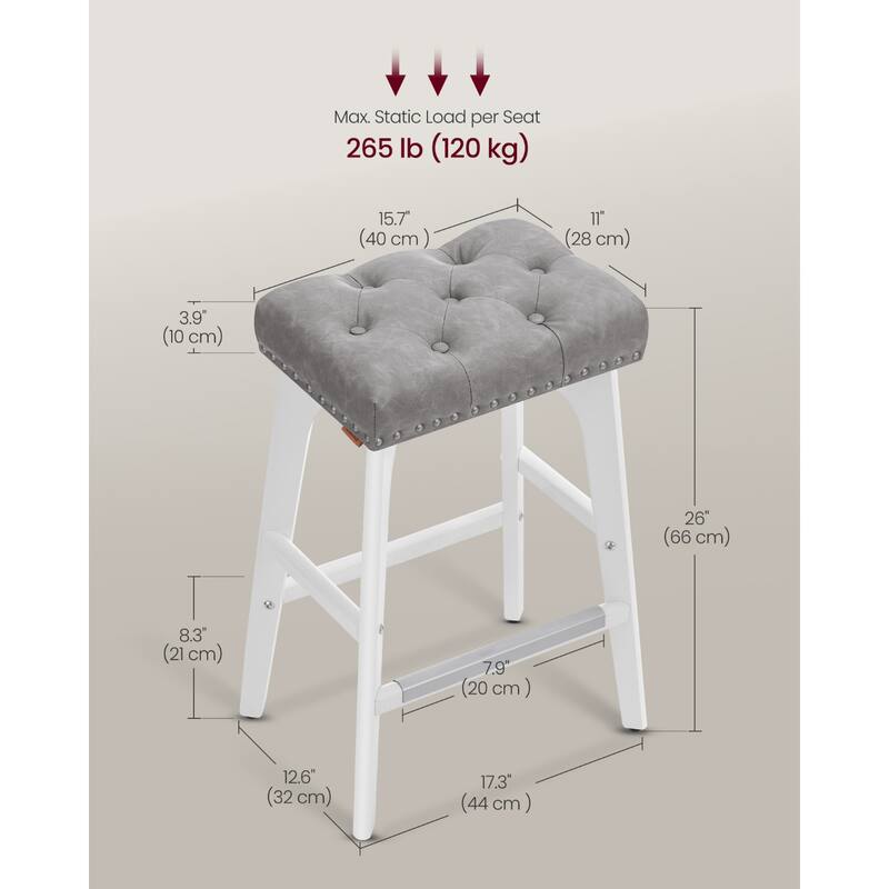 Set of 2 Counter Height Bar Stools Modern Kitchen Barstools with Backrest Perfect for Island or Counter - 12.6"D x 17.3"W x 26"H