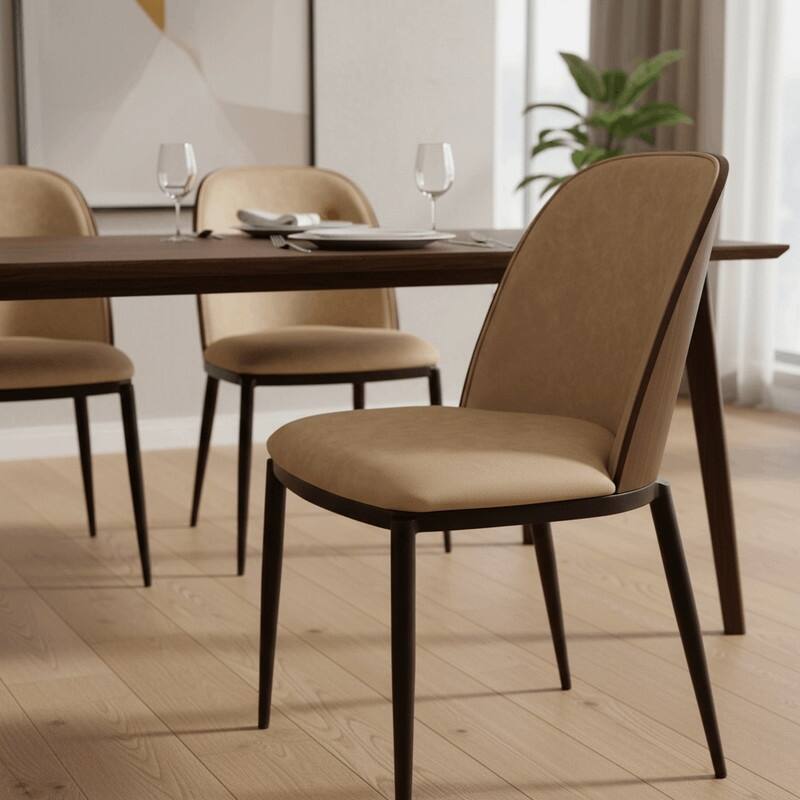 Tule Modern Velvet, Leather, or Suede Fabric Upholstered Dining Chair with Metal Legs for Home, Cafe, Restaurant (Set of 2)