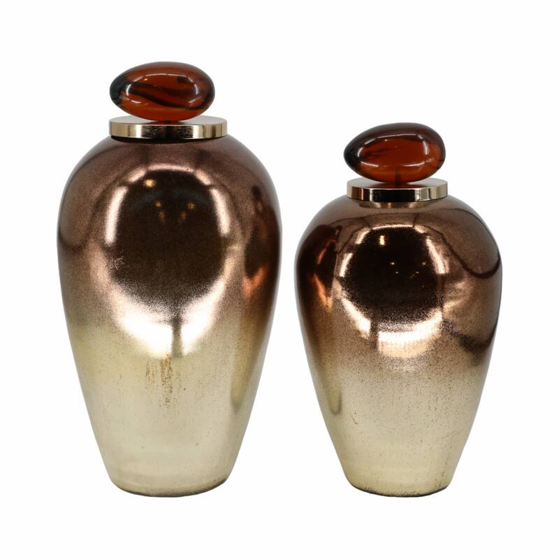 Sagebrook Home Glass Copper Ombre Novelty Temple Vase With Resin Topper