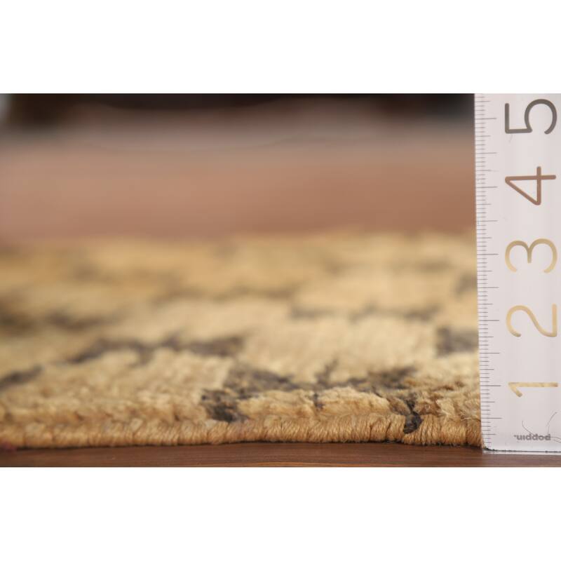 Hand Knotted Oriental Jute Carpet Modern All-Over Yellow & Gold Moroccan Area Rug - 3' 0'' X 2' 0''