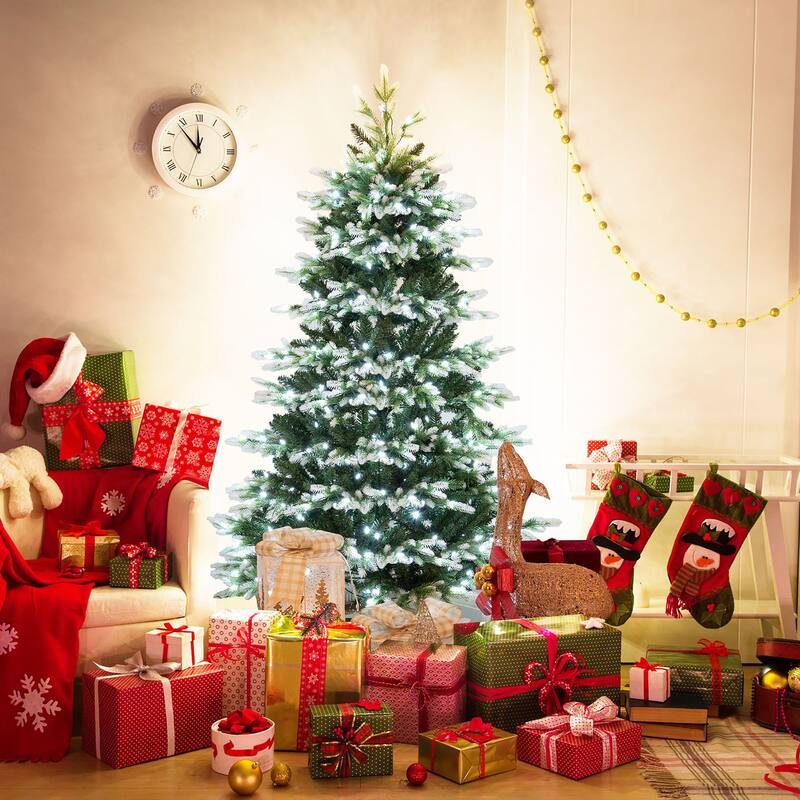 Gymax 6 FT Per-Lit Artificial Christmas Tree Hinged Xmas Tree w/ Quick - 6 Foot