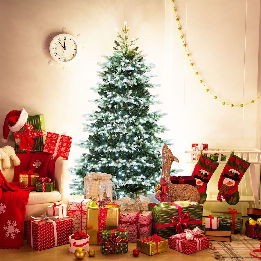 Gymax 6 FT Per-Lit Artificial Christmas Tree Hinged Xmas Tree w/ Quick