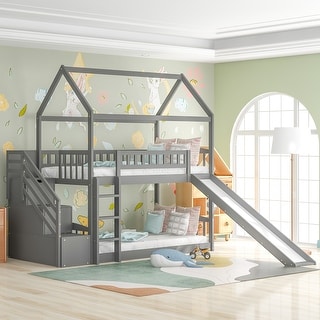 Twin Over Twin Wood Bunk Bed with Drawers and Slide - Bed Bath & Beyond ...