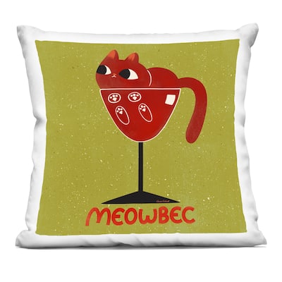 Stupell Meowbec Cat Wine Decorative Printed Throw Pillow Design by Carrie Cantwell
