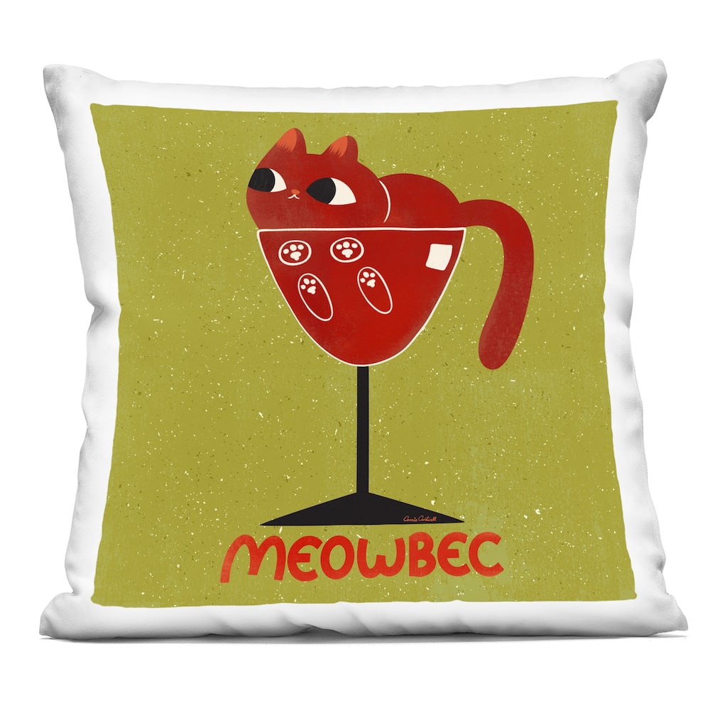 Stupell Meowbec Cat Wine Decorative Printed Throw Pillow Design by Carrie Cantwell