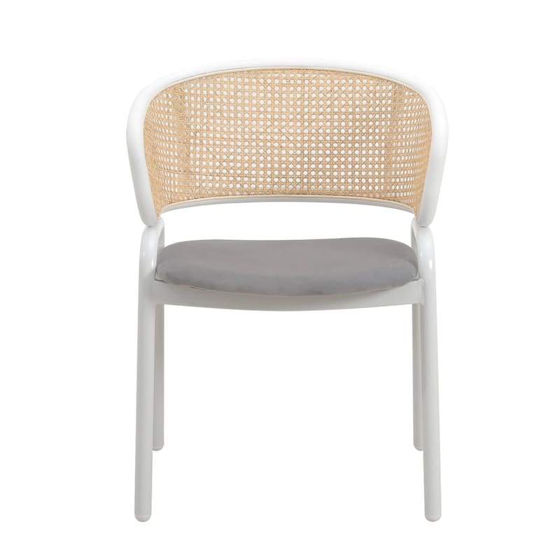 Ervilla Modern Stylish Side Chair with Rattan Back and White Steel Legs for Dining Room & Kitchen, Set of 2