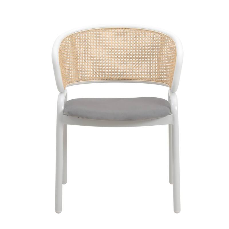 Ervilla Modern Stylish Side Chair with Rattan Back and White Steel Legs for Dining Room & Kitchen, Set of 4
