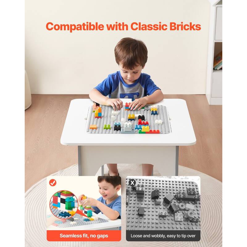 4-in-1 Kids Activity Table with 2 Chairs and Storage, White - 23.5 x 23.5 x 19.48 in