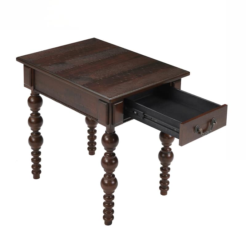 Solid Wood End Table with Drawer, Easy Assembly Vintage Narrow Sofa Side Table for Living Room