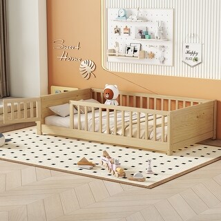 Twin size Floor Platform Bed with Built-in Book Storage Rack,Door for Home