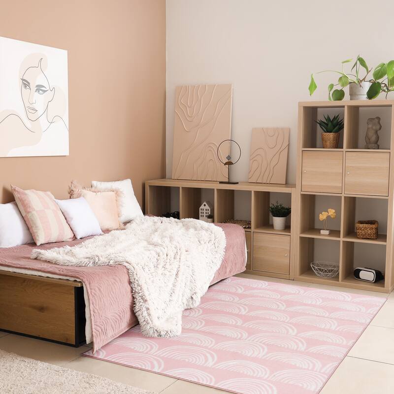 Tweenology Kids Rugs Plush Polyester Non-Slip Area Rugs for Bedrooms and Playrooms in Colorful and Pink Rainbow Designs 40x55