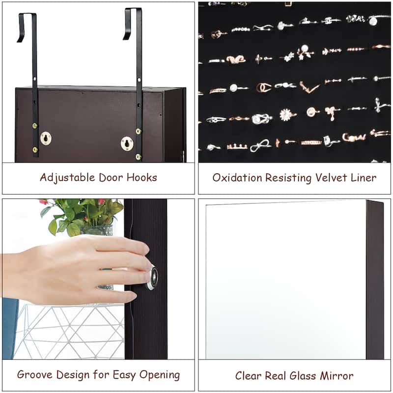 Costway Mirrored Wall & Door Mounted Jewelry Cabinet Storage Organizer - See Details