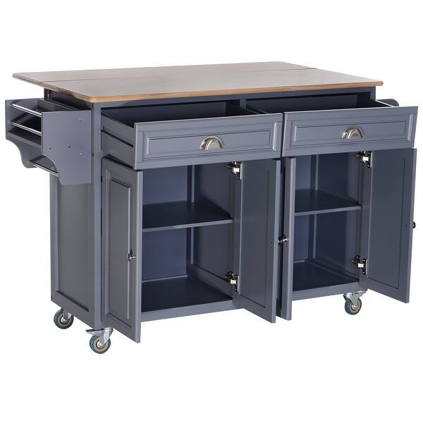 Homcom Rolling Oak Drop Leaf Kitchen Island Cart W Grey Butcher Block On Sale Overstock 29812850