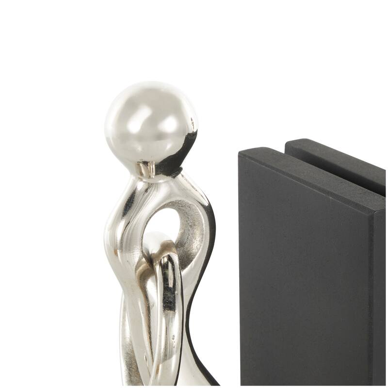 Silver Aluminum Metal Hook Decorative Bookends with Black Bases (Set of 2)