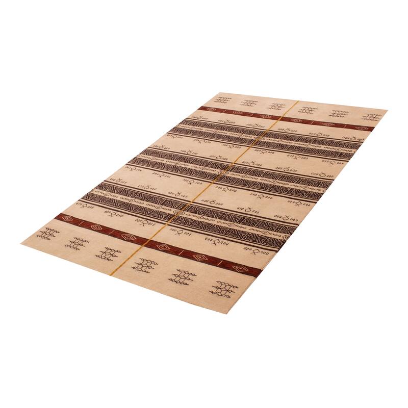 ECARPETGALLERY Hand Loomed Kashkuli Gabbeh Beige Wool Rug - 5'0 x 8'0