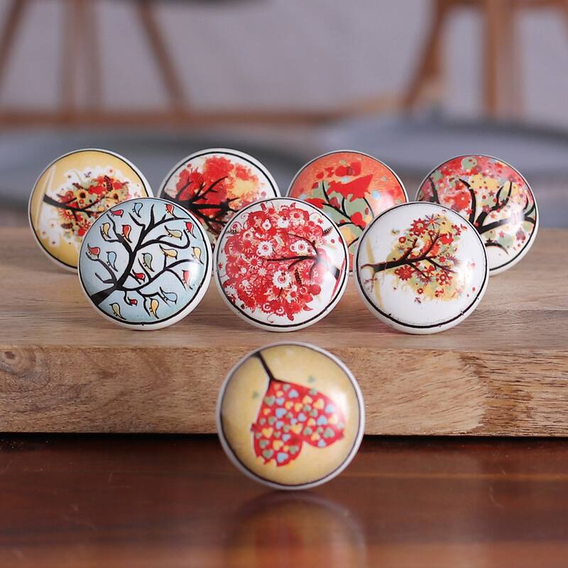 Novica Handmade Crimson Aura Ceramic Knobs (Set Of 8)