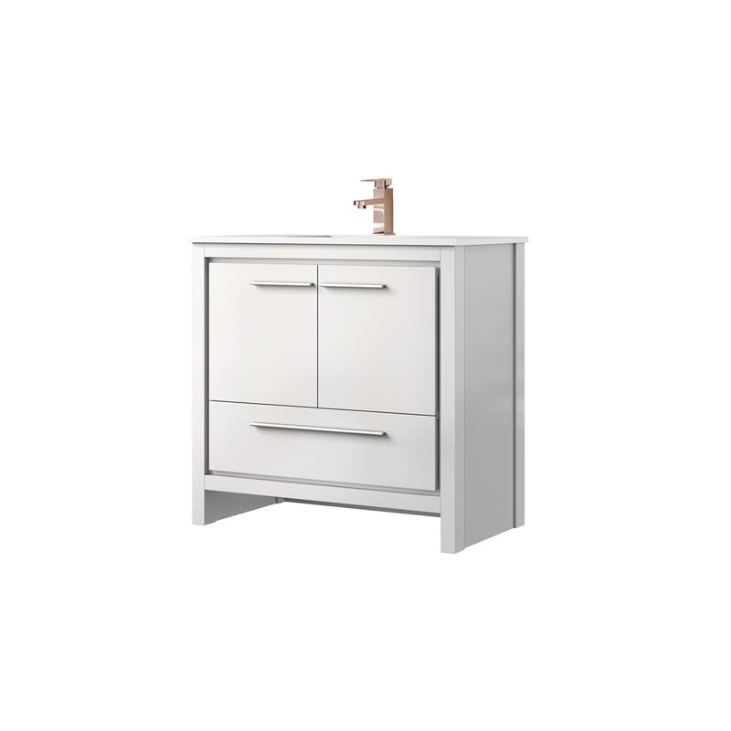 Lafarre Bath Vanity Quartz Top, Sink and Rose Gold Faucet