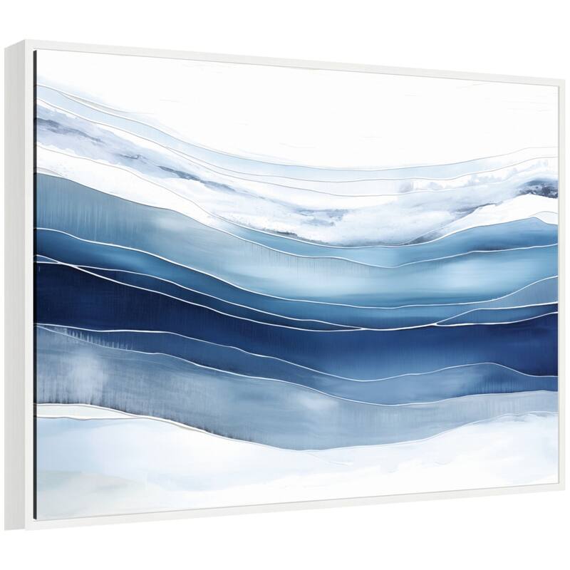 Kate and Laurel Abstract Linear Blues by The Creative Bunch Studio Framed Canvas Wall Art Print - 38 x 28 - White