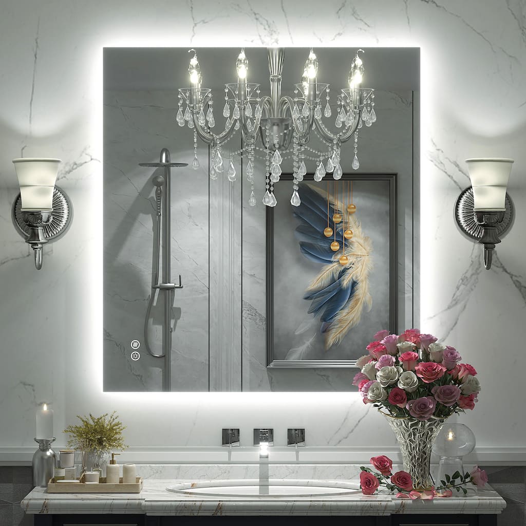 UL Certified Multiple shapes Frameless Anti-Fog 3 Colors Dimmable LED Backlit Wall Bathroom Vanity Mirror