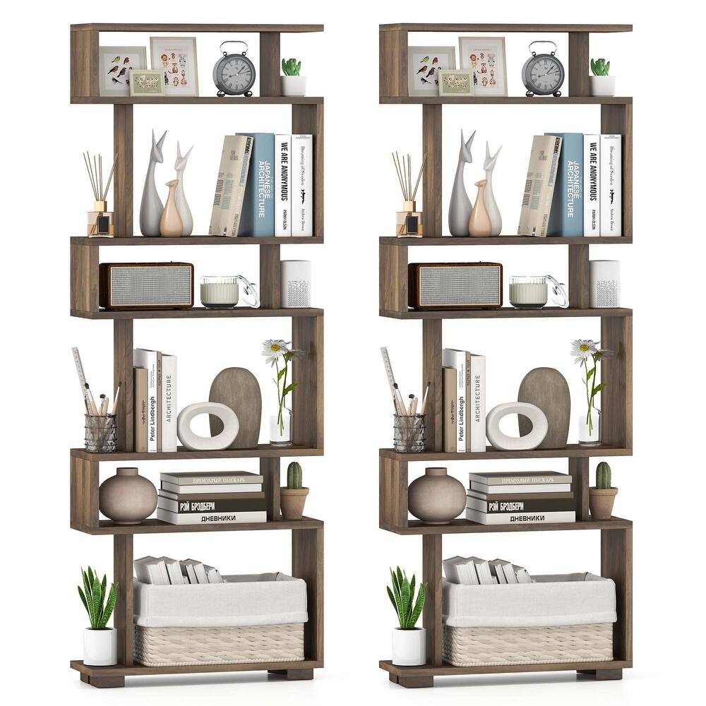 Costway 2 PCS Bookcase 6-Tier Bookshelf with Anti-Tipping Kit - See Details