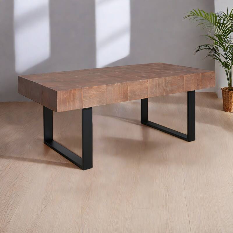 47.2" Wood Coffee Table with Parquet-Style Surface and Metal Frame - Multi