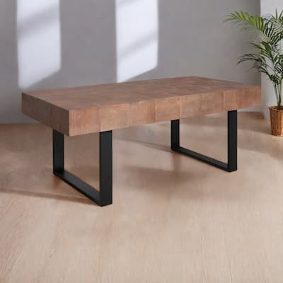 47.2" Wood Coffee Table with Parquet-Style Surface and Metal Frame