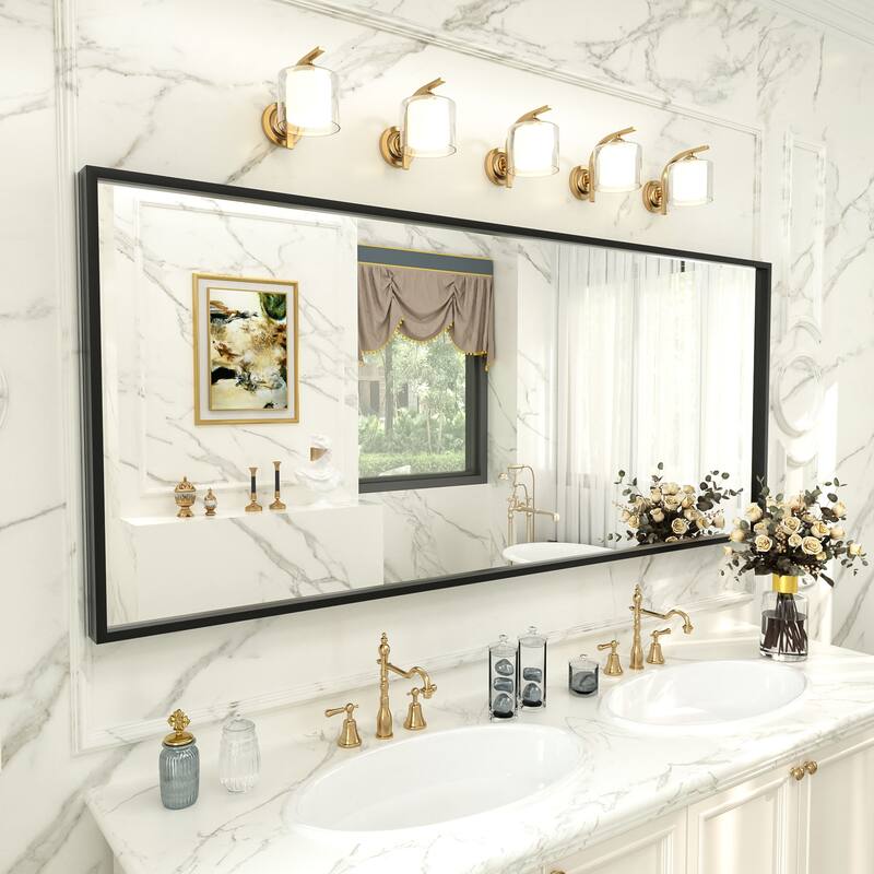 Aluminum Alloy Framed French Cleat Mounted Tempered Glass Wall Vanity Mirror