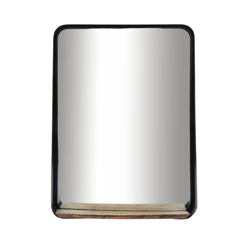 Metal, 22x30 Mirror with Shelf, Black, brown 30.0"H - 22.0" x 4.75" x 30.0"