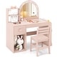 preview thumbnail 11 of 16, Gymax Kids Vanity Desk w/ Lights Open Bookshelf Storage Drawer Pink