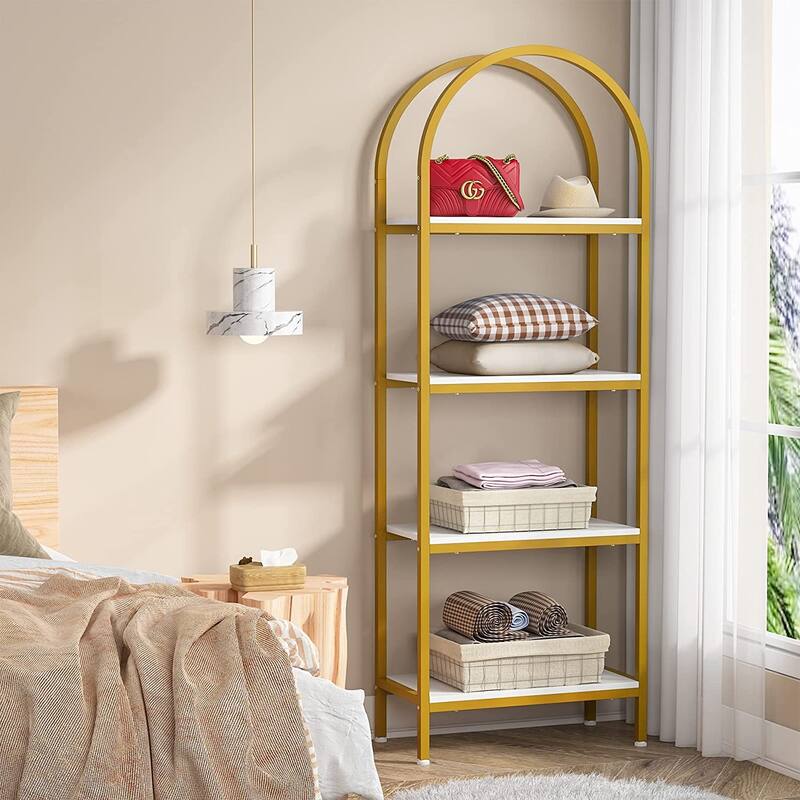 4-Tier Arched Bookshelf 70.8", Storage Shelves, Metal Frame