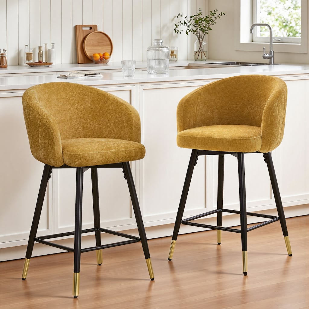 26" Swivel Counter Height Bar Stool with Arms and Metal Legs - 37"H x 22"W x 22"D