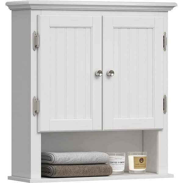 UTEX Bathroom Cabinet Wall Mounted, Wood Hanging Cabinet, Wall Cabinets with Doors and Shelves Over The Toilet for Bathroom - White