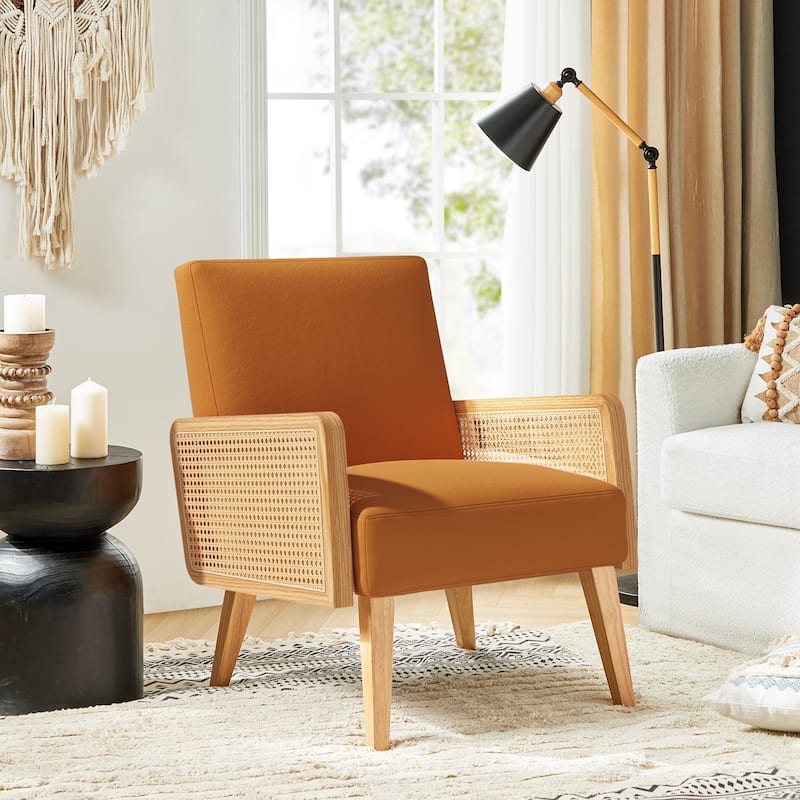 Carmina Upholstered Accent Chair with Natural Rattan Arms by HULALA HOME