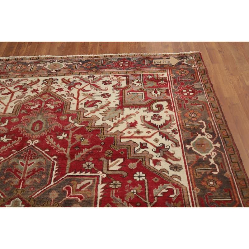 Hand Knotted Oriental 100% Wool Carpet Traditional Medallion Red Heriz Area Rug - 9' 2'' X 7' 3''