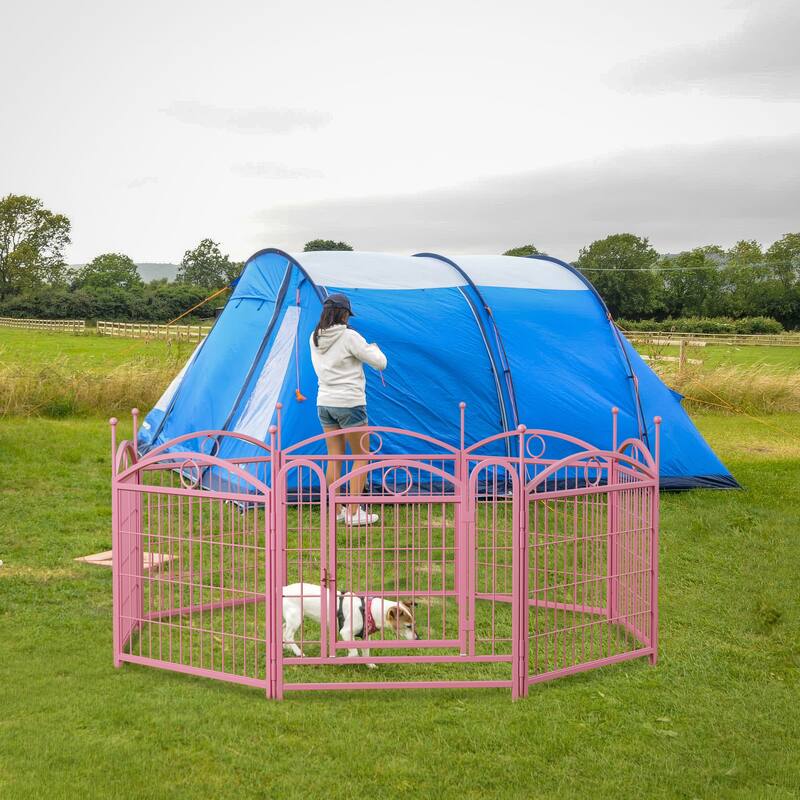 Dog Playpen 24 inch 8 Panels Metal Dog Pen Pet Dog Fence with Doors, Heavy Duty Dog Fence Puppy Pen Foldable Pet Exercise Pen