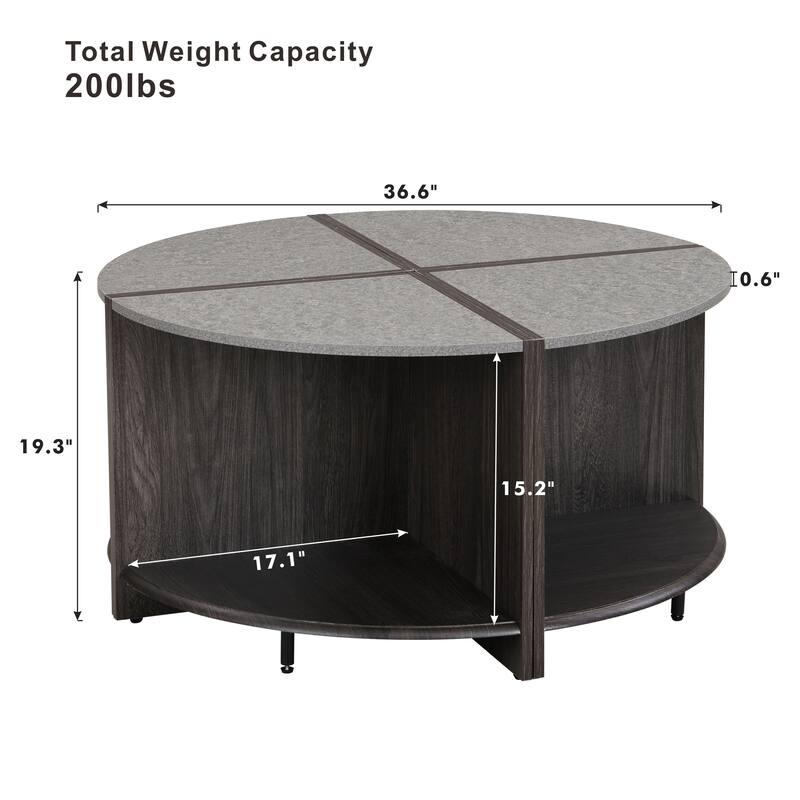 GDFStudio - Mason 4-Piece Industrial Round Coffee Table with 2-Tier Storage