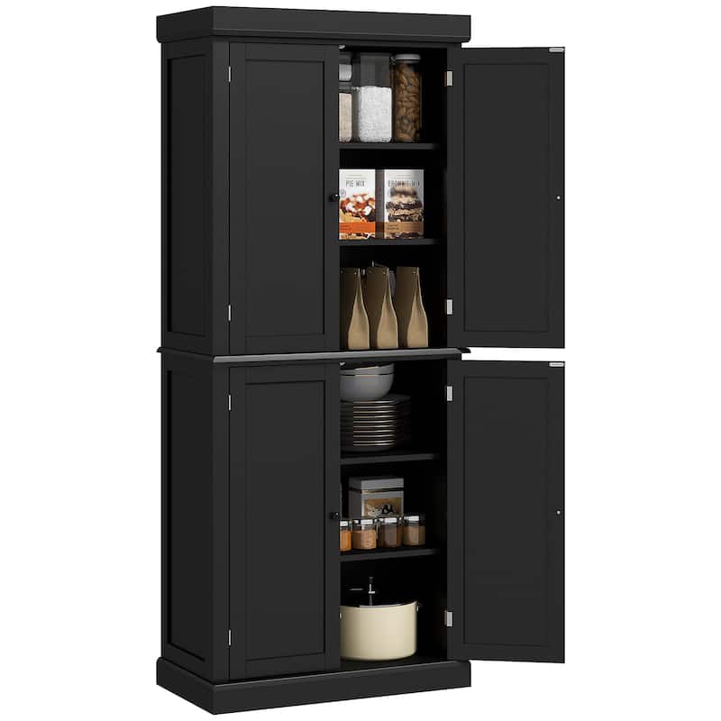 72.5" Kitchen Pantry Storage Cabinet, Freestanding Kitchen Cupboard with 4 Doors and Adjustable Shelves for Dining Room, MDF - Black