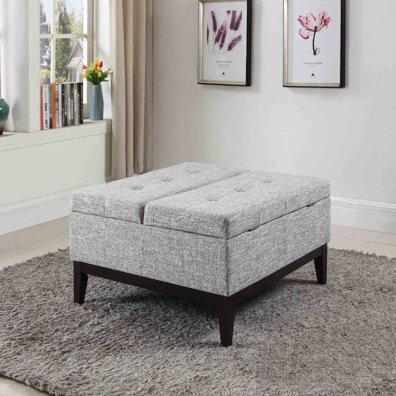 36" Heathered Gray and Black Ottoman with Hidden Storage