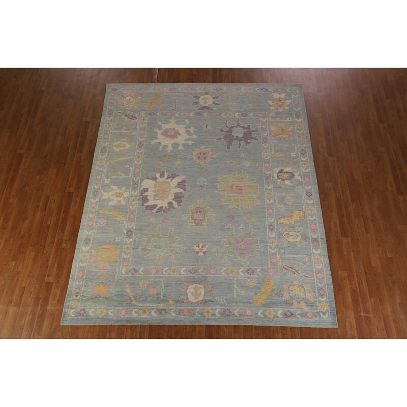 Hand Knotted Oriental 100% Wool Carpet Transitional All-Over Navy Blue & Blues Oushak Area Rug - 9' 11'' X 8' 2''