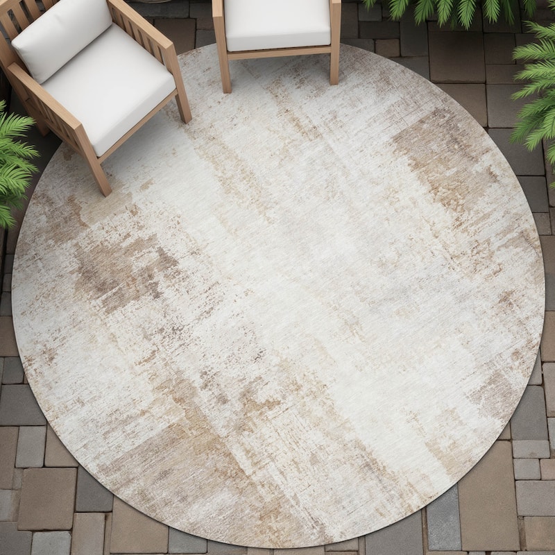 Machine Washable Indoor/Outdoor Abstract Solid Chantille Rug - Beige - 8' x 8'