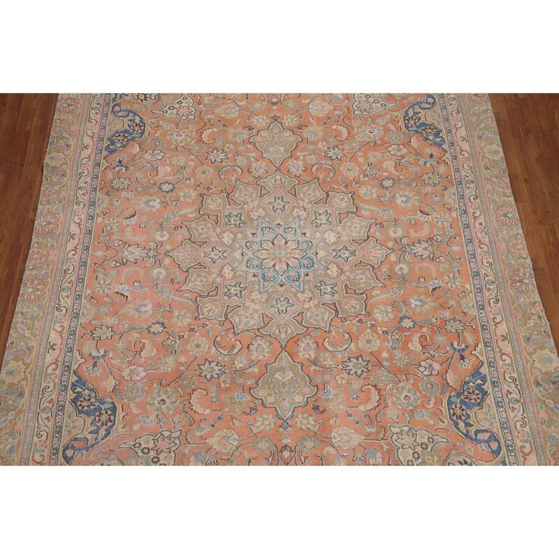 Hand Knotted Oriental 100% Wool Carpet Traditional Floral Oranges & Rust Mashad Area Rug - 11' 2'' X 8' 1''