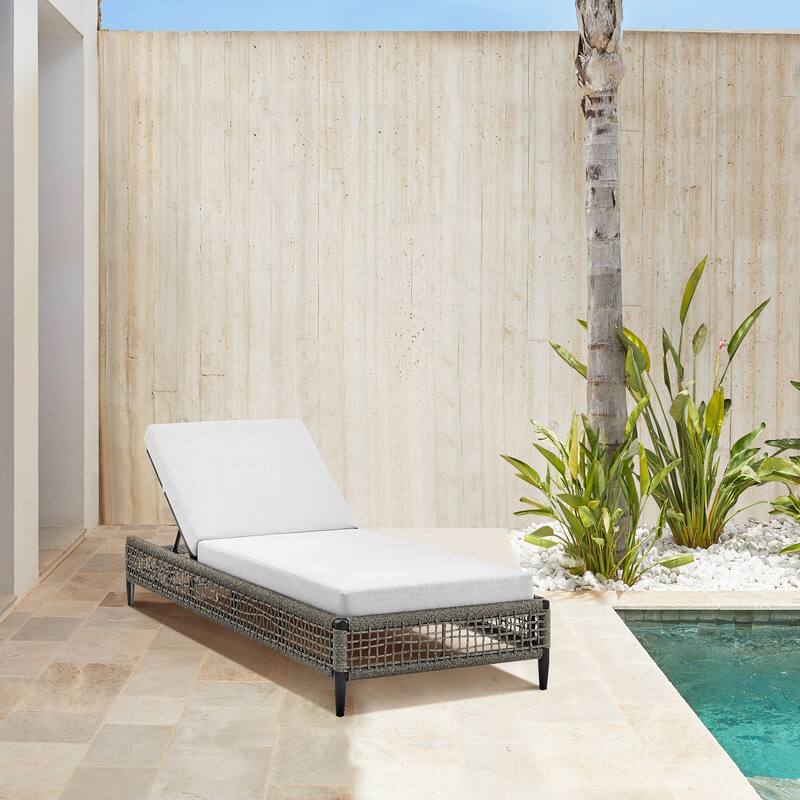 Felicia Black Aluminum & Grey Rope Adjustable Reclining Outdoor Chaise Lounge Chair - Black