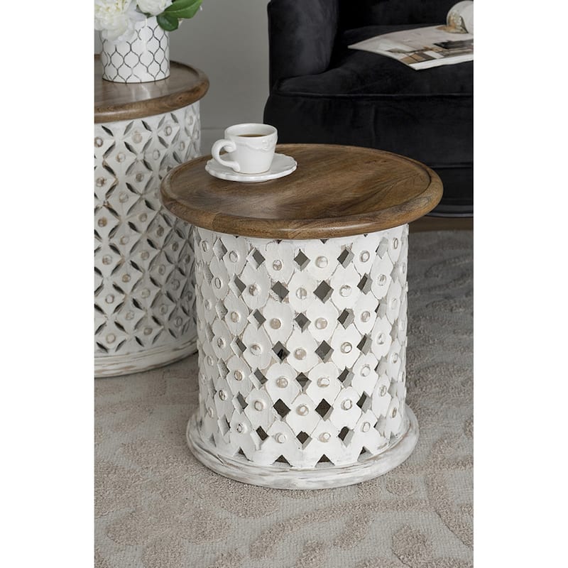 Wooden Cylinder Cutting Side Tables - 18" - Set of 2