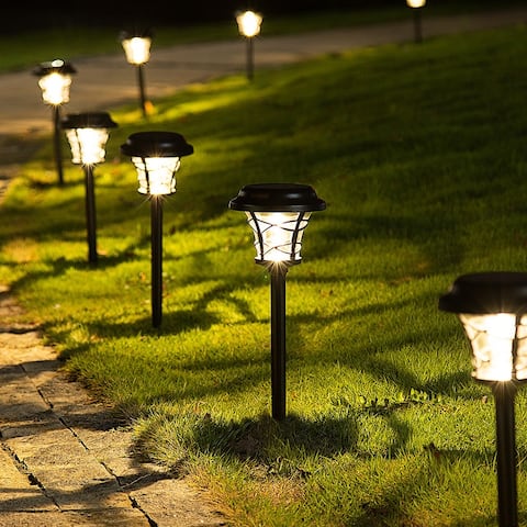 Solar Powered 6 Pack Metal & Glass Black Pathway Light - 6 Pack