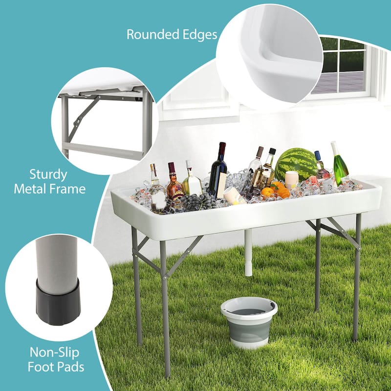 Costway 4 Foot Ice Cooler Folding Table Outdoor Portable Ice Bin Table - See Details