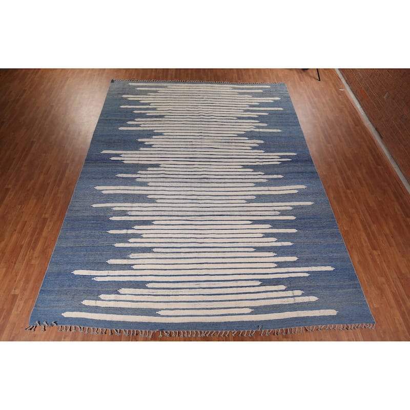 Striped Moroccan Modern Large Area Rug Hand-Knotted Wool Carpet - 11'9"x 15'8"
