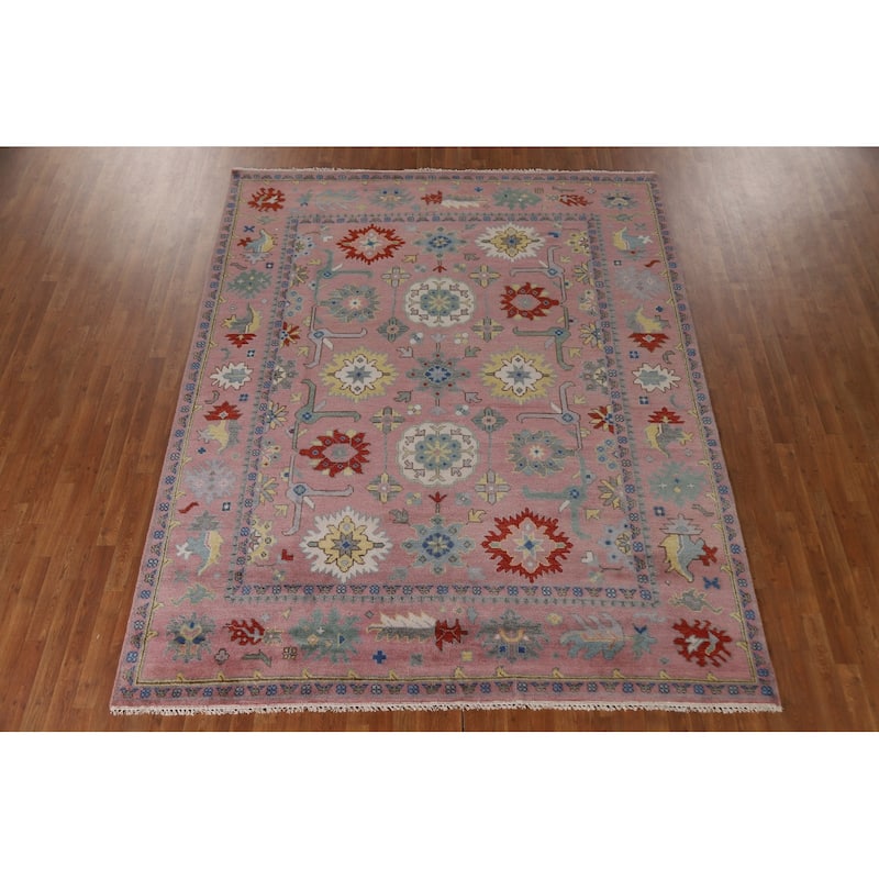 All-Over Pink Oushak Oriental Area Rug Handmade Wool Carpet - 8'1"x 9'11"