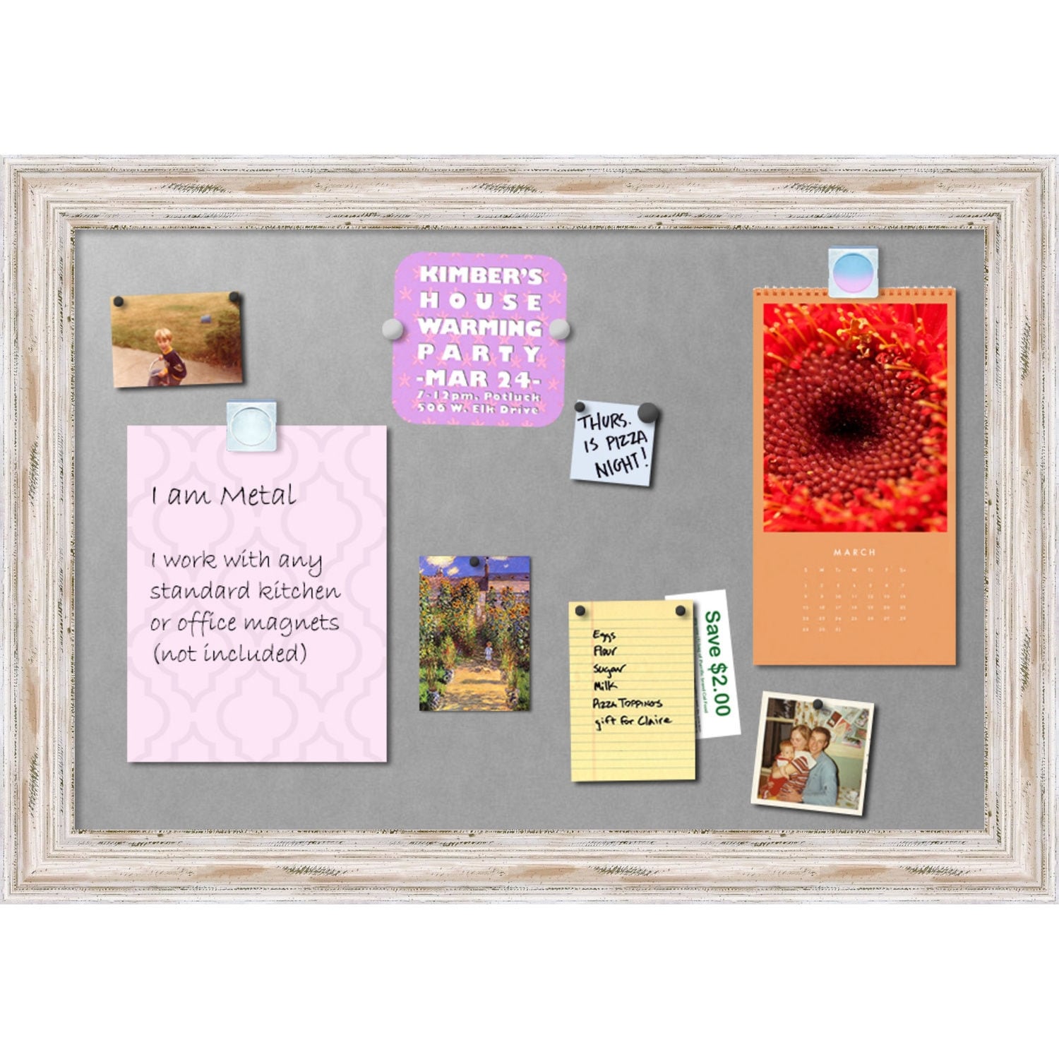 Magnetic Board, Alexandria White Wash - Overstock - 11325292