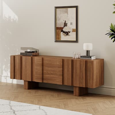 71" Mid Century Wood TV Stands, Brown Media Console with 3 Drawers and 2 Cabinets